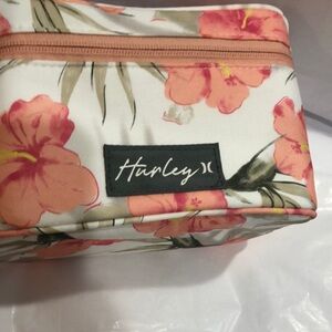 Hurley marshmallow white coral pink tropical print medium makeup beauty case new